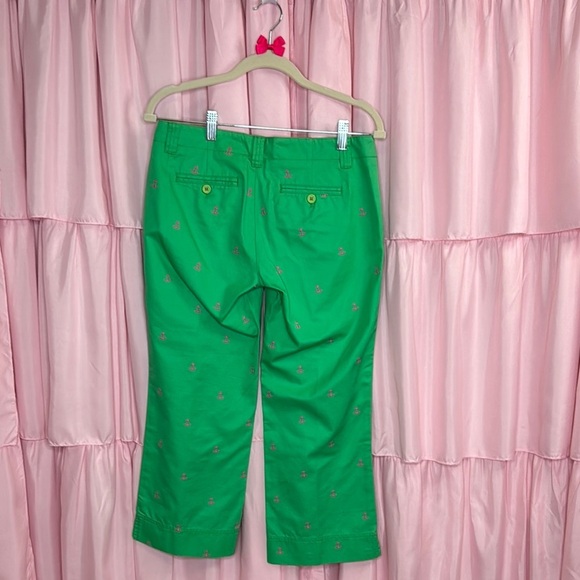 Lilly Pulitzer Palm Beach Fit Cropped Pants Green Pink Anchor Embroidered Size 2 - Picture 3 of 5
